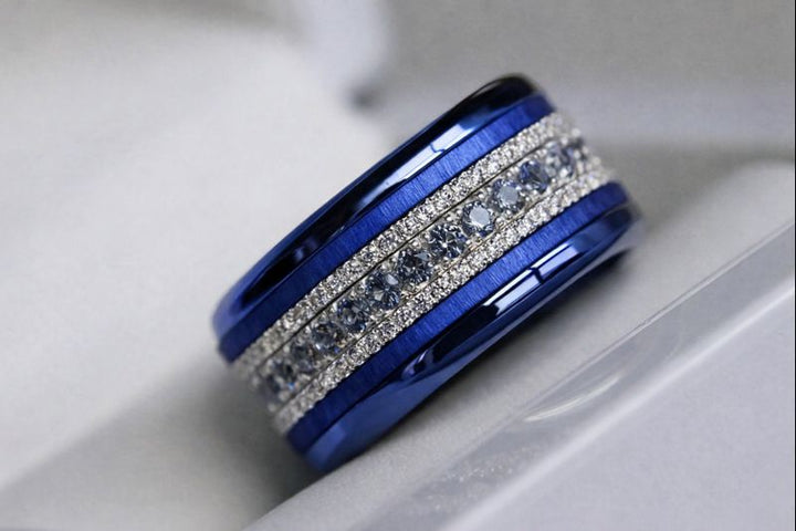 Anneaux (2 minis) en acier froissé bleu électrique pour bague mood interchangeable