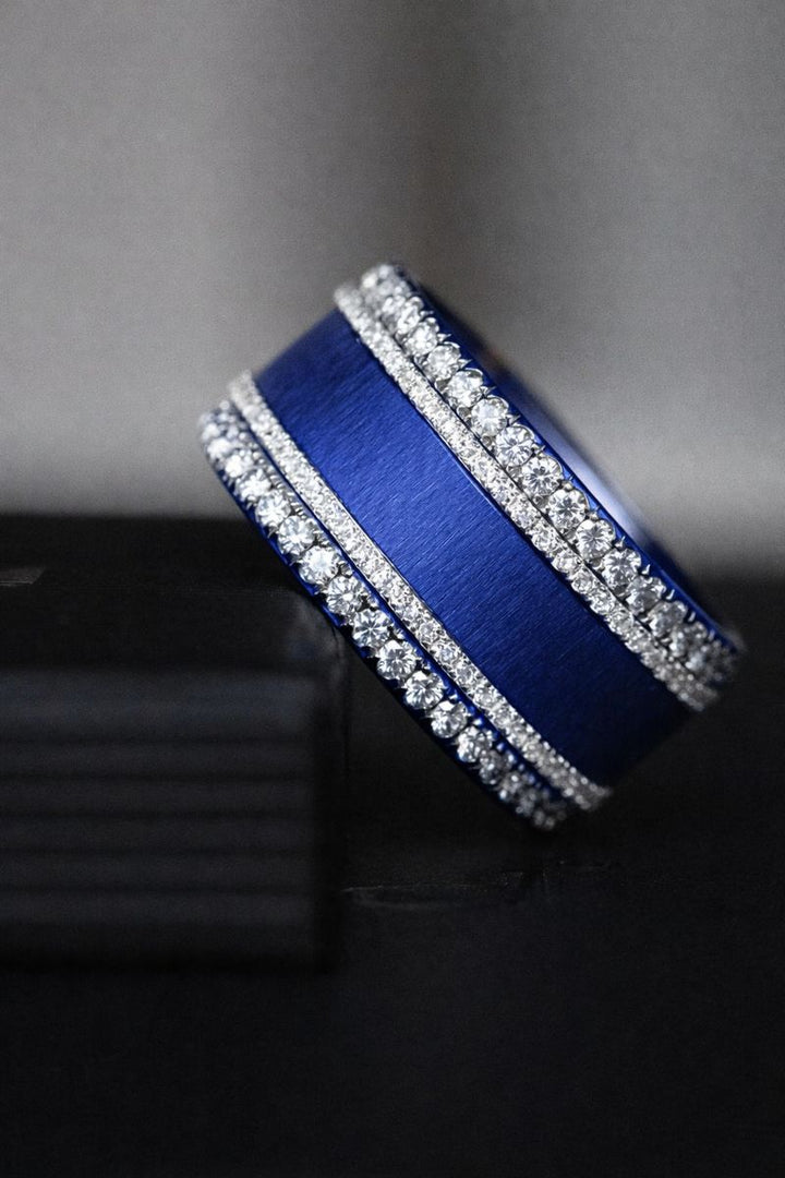 Anneau (deux tiers) en acier froissé bleu électrique pour bague mood interchangeable