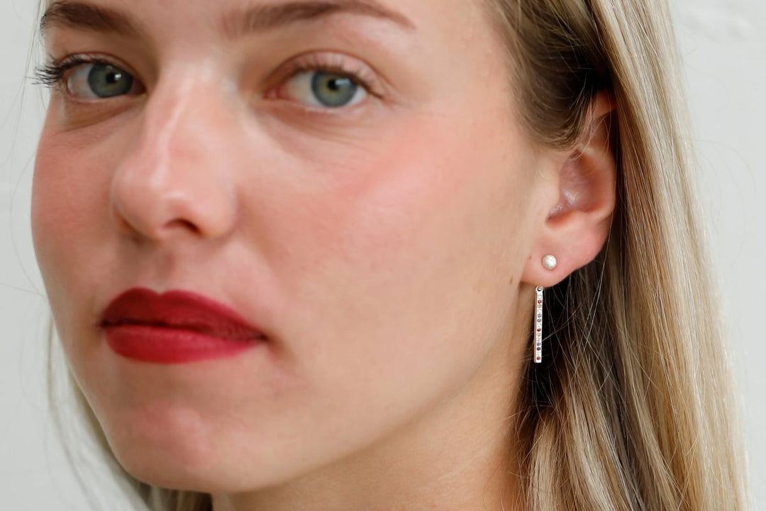 "Drop Aura d'automne " mood en argent 925 serti de zircons colorés (Bijou d'oreille)