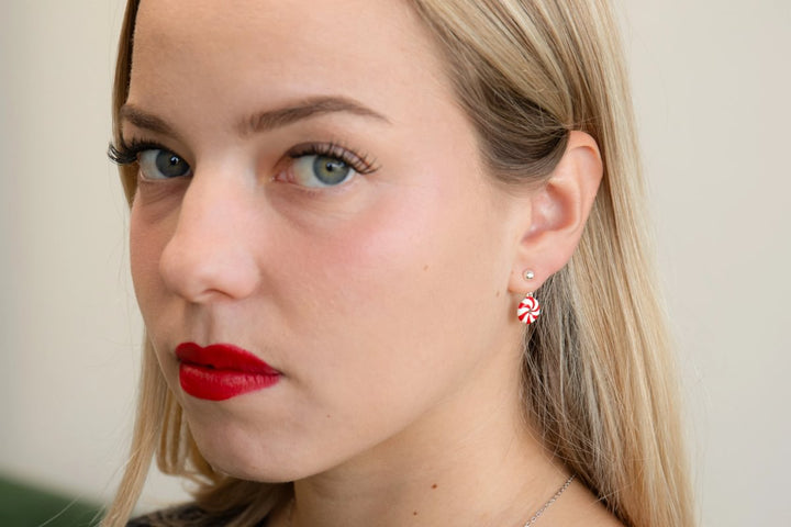 "Drop Candy" mood en argent 925 serti de zircons rouges et blancs (Bijou d'oreille)