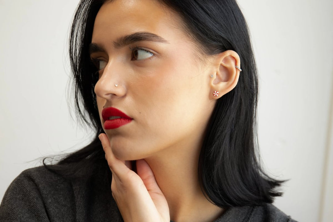 "Clip Candy" mood en argent 925 serti de zircons rouges et blancs (Bijou d'oreille)