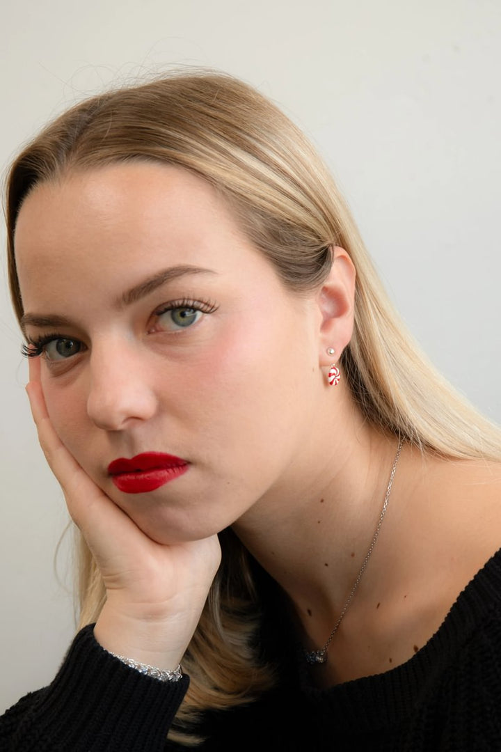 "Drop Candy" mood en argent 925 serti de zircons rouges et blancs (Bijou d'oreille)