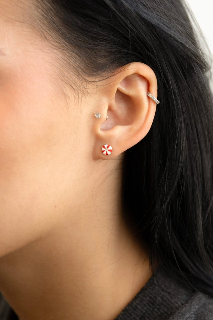 "Clip Candy" mood en argent 925 serti de zircons rouges et blancs (Bijou d'oreille)