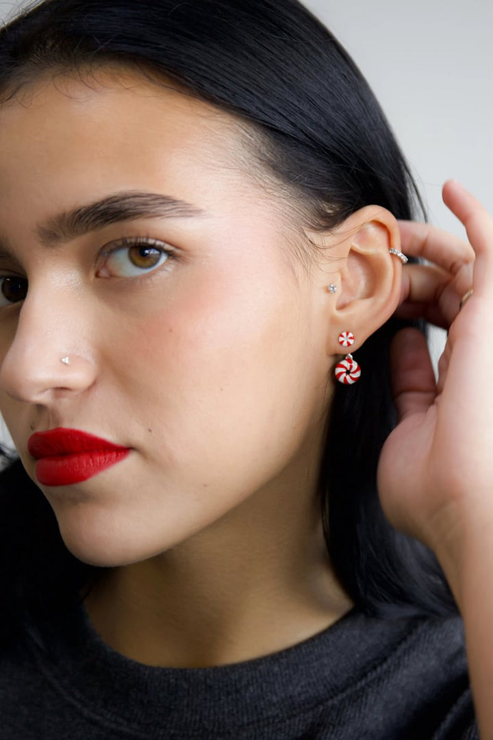 "Clip & Drop Candy" mood en argent 925 serti de zircons rouges et blancs (Bijou d'oreille)