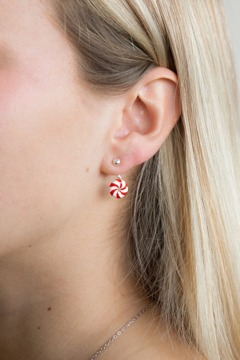 "Drop Candy" mood en argent 925 serti de zircons rouges et blancs (Bijou d'oreille)