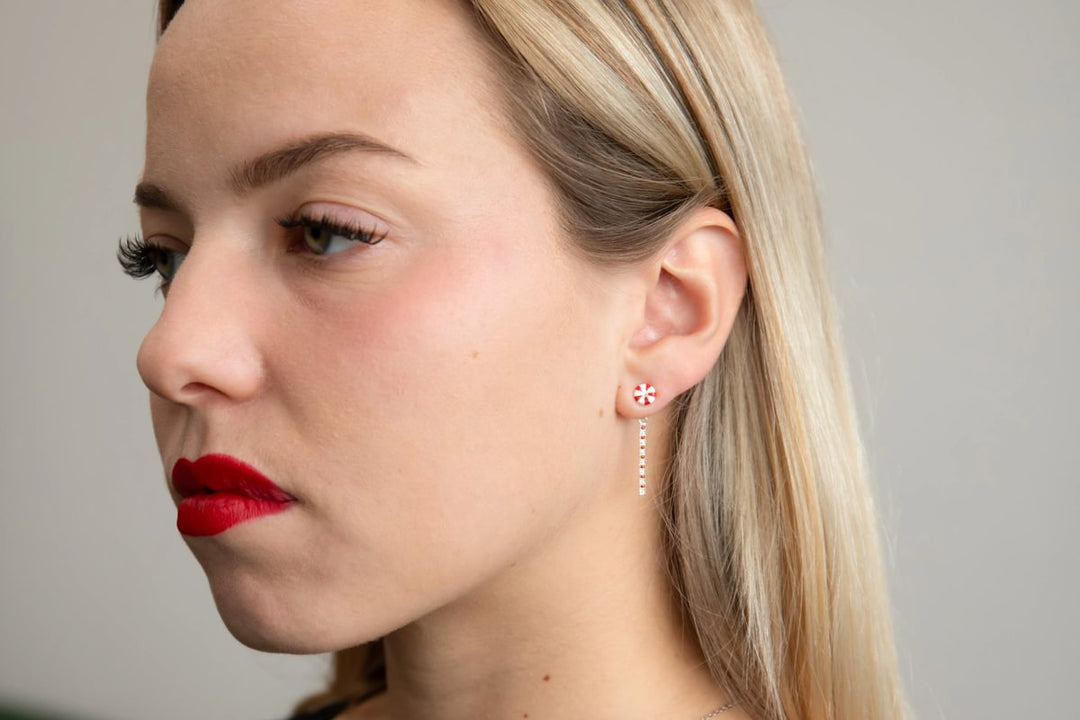 "Clip Candy" mood en argent 925 serti de zircons rouges et blancs (Bijou d'oreille)