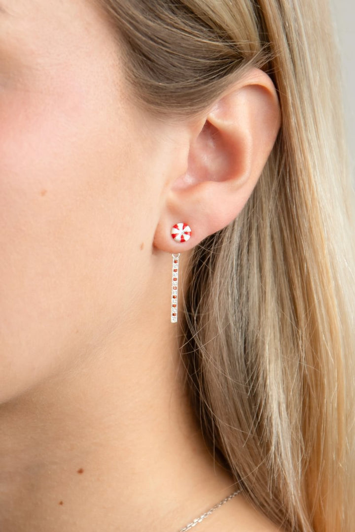 "Drop Aura Sucre d'orge " mood en argent 925 serti de zircons rouges et blancs (Bijou d'oreille)