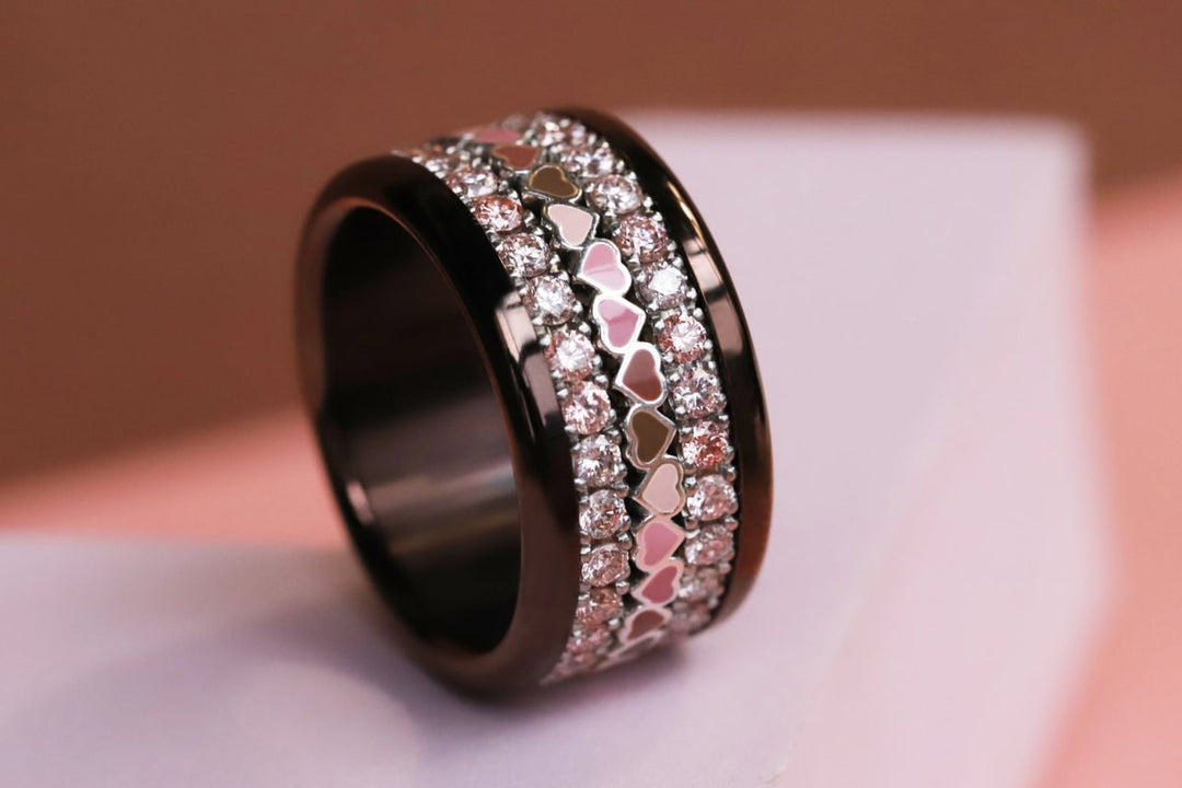 🤎 Anneau (addon medium) "Coeurs Unis" en argent 925 avec revêtement en émail