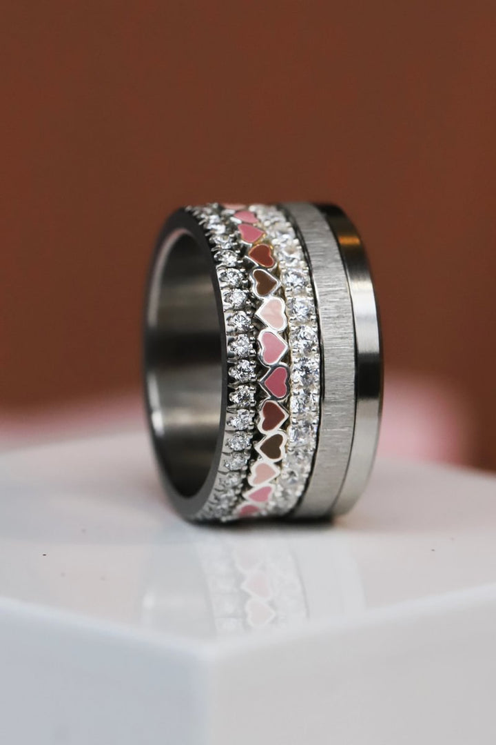 🤎 Anneau (addon medium) "Coeurs Unis" en argent 925 avec revêtement en émail