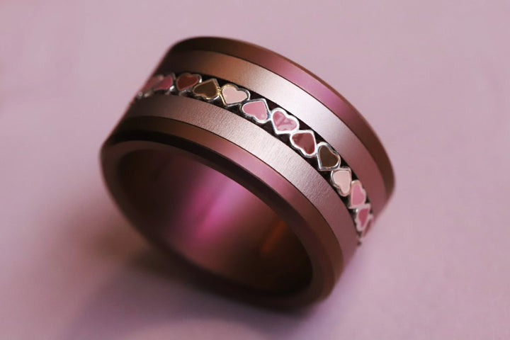 🤎 Anneau (addon medium) "Coeurs Unis" en argent 925 avec revêtement en émail