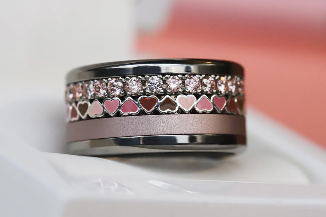 🤎 Anneau (addon medium) "Coeurs Unis" en argent 925 avec revêtement en émail