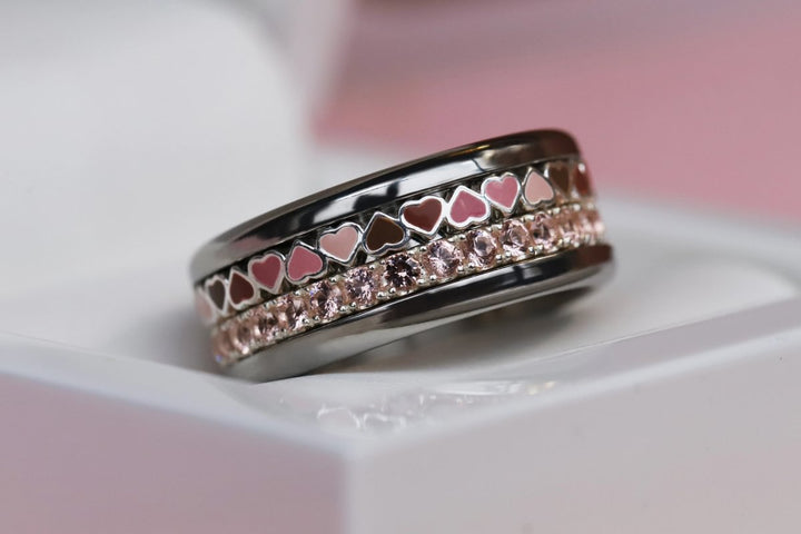 🤎 Anneau (addon medium) "Coeurs Unis" en argent 925 avec revêtement en émail