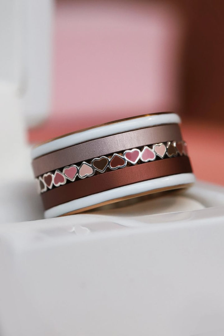 🤎 Anneau (addon medium) "Coeurs Unis" en argent 925 avec revêtement en émail