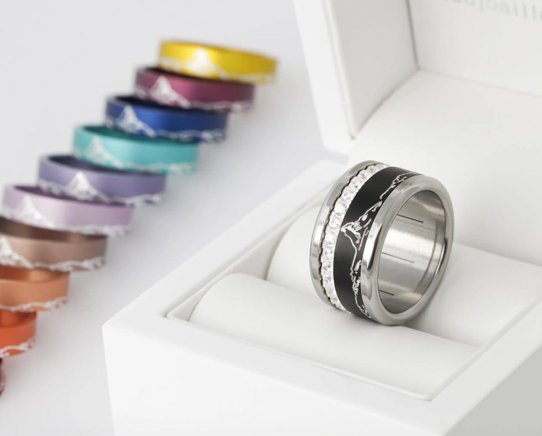 Bague mood "Grand Pic" avec 2 anneaux interchangeables en argent 925 & zircons