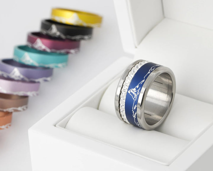 Bague mood "Grand Pic" avec 2 anneaux interchangeables en argent 925 & zircons