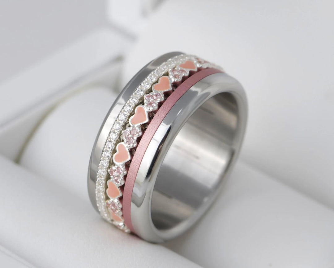 🩷🩷 Anneau (addon) medium 3D CORAIL "Alliances des coeurs" en argent et Zircons pour bague mood pour femme