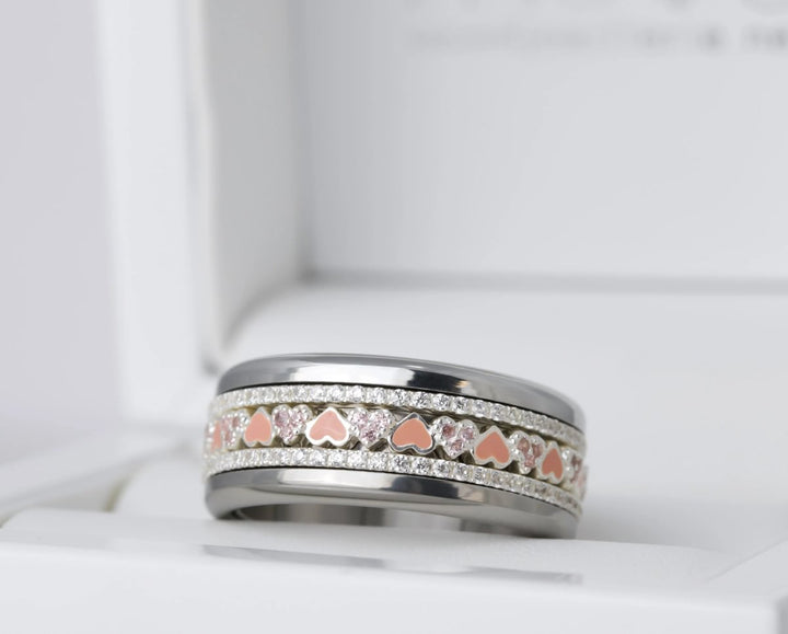 🩷🩷 Anneau (addon) medium 3D CORAIL "Alliances des coeurs" en argent et Zircons pour bague mood pour femme