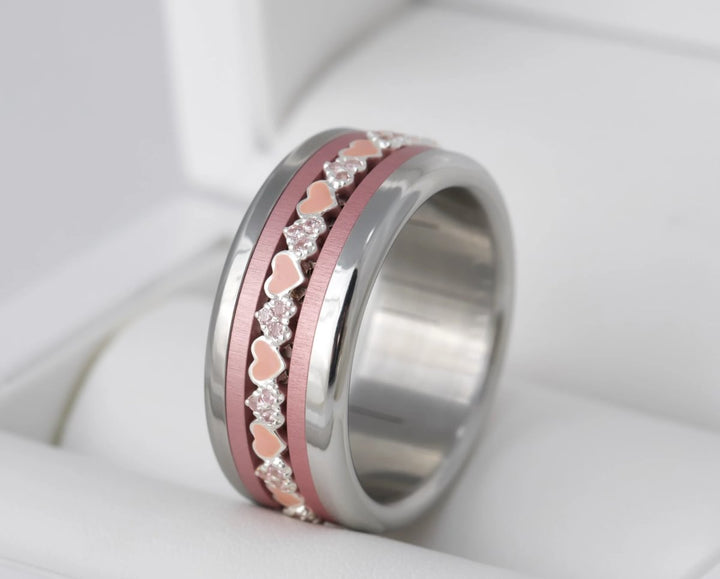 🩷🩷 Anneau (addon) medium 3D CORAIL "Alliances des coeurs" en argent et Zircons pour bague mood pour femme