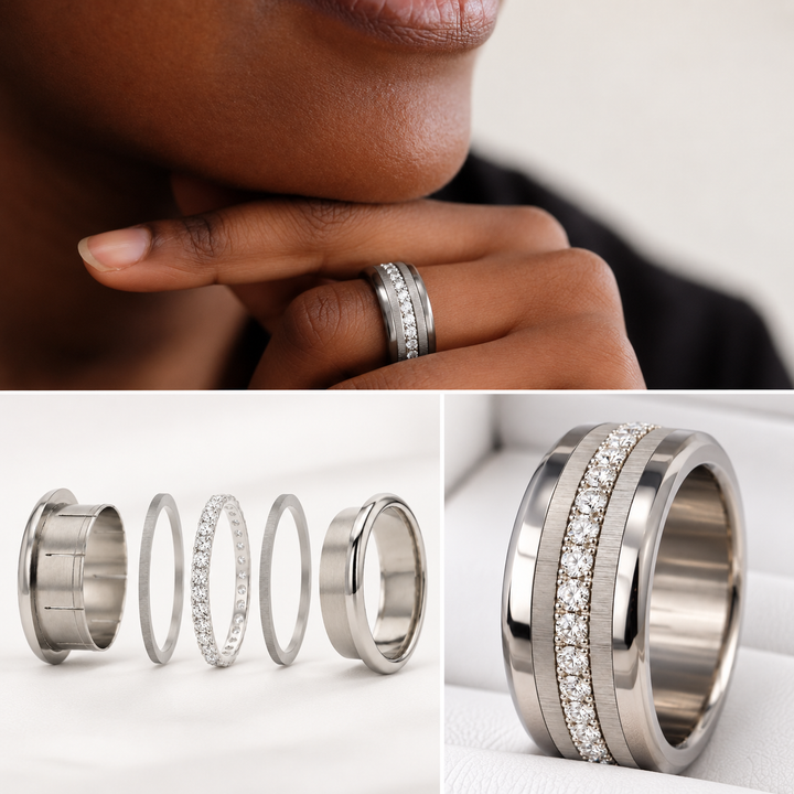 mood Ring „Chromaline“ mit wechselbaren Innenringe und Zirkonia-Steinen – Komplettes Set