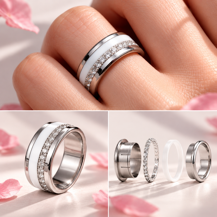 Bague mood en argent 925 et zircons "Shiny Love" avec couleur interchangeable