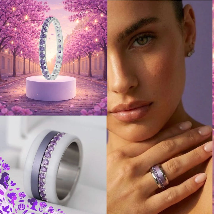 🧏🏻‍♀️ Innenring (medium Addon) "SorAura harmonische Aura“ aus 925 Silber, mit violetten Zirkonia Steinen besetzt 💜
