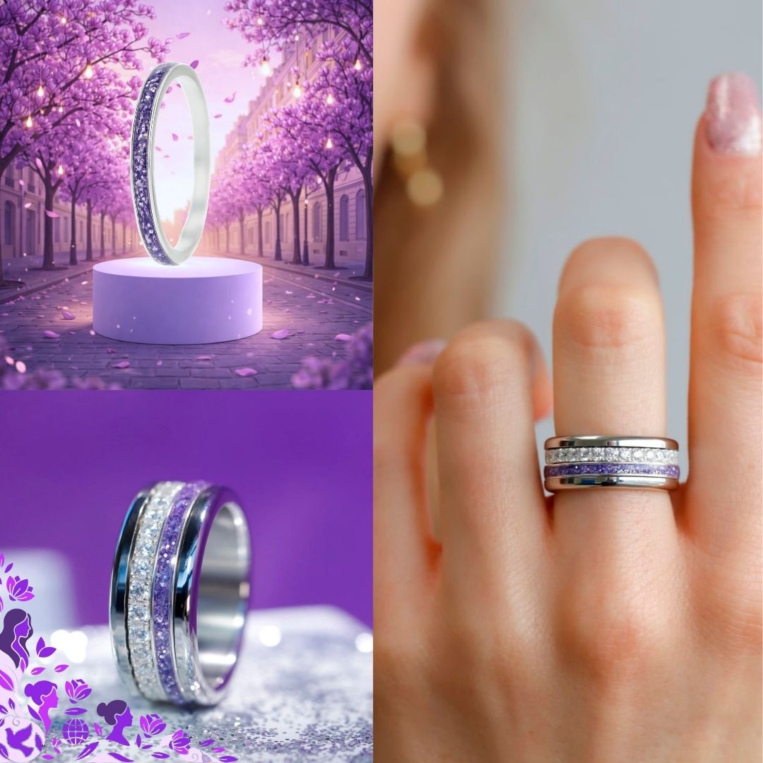 Purple glow  💜💜  Medium addon in 925 silver with a purple enamel coating - Glitter