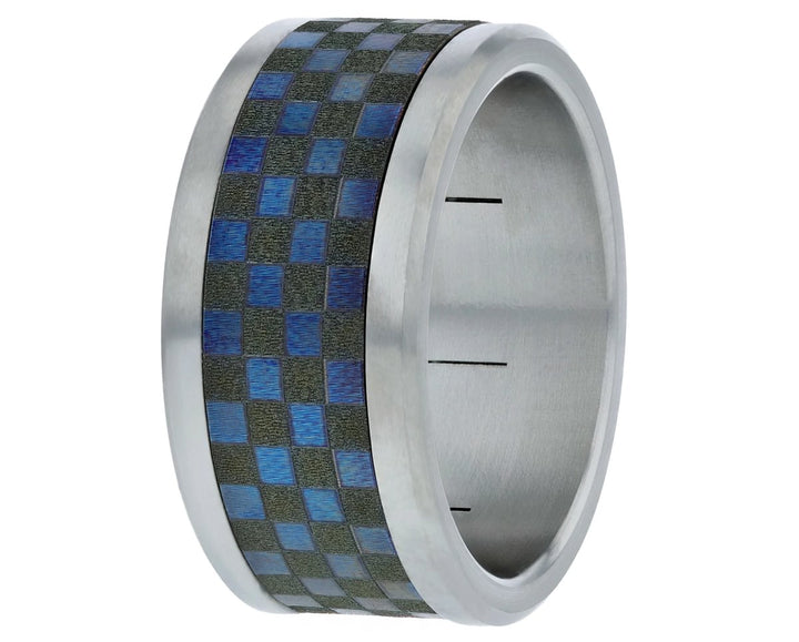Collector 🏆 Ring Set Schachbrettmuster, bestehend aus 1 Innenring aus Titan und einer Fassung aus Edelstahl aus der Sébastien Buemi Kollektion für den auswechselbaren mood Ring