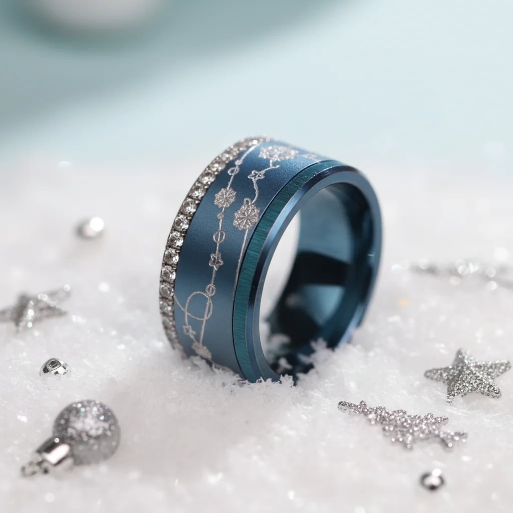 8 🎁 Anneau (addon ou deux tiers) "Danse de Noël" en aluminium myrtille