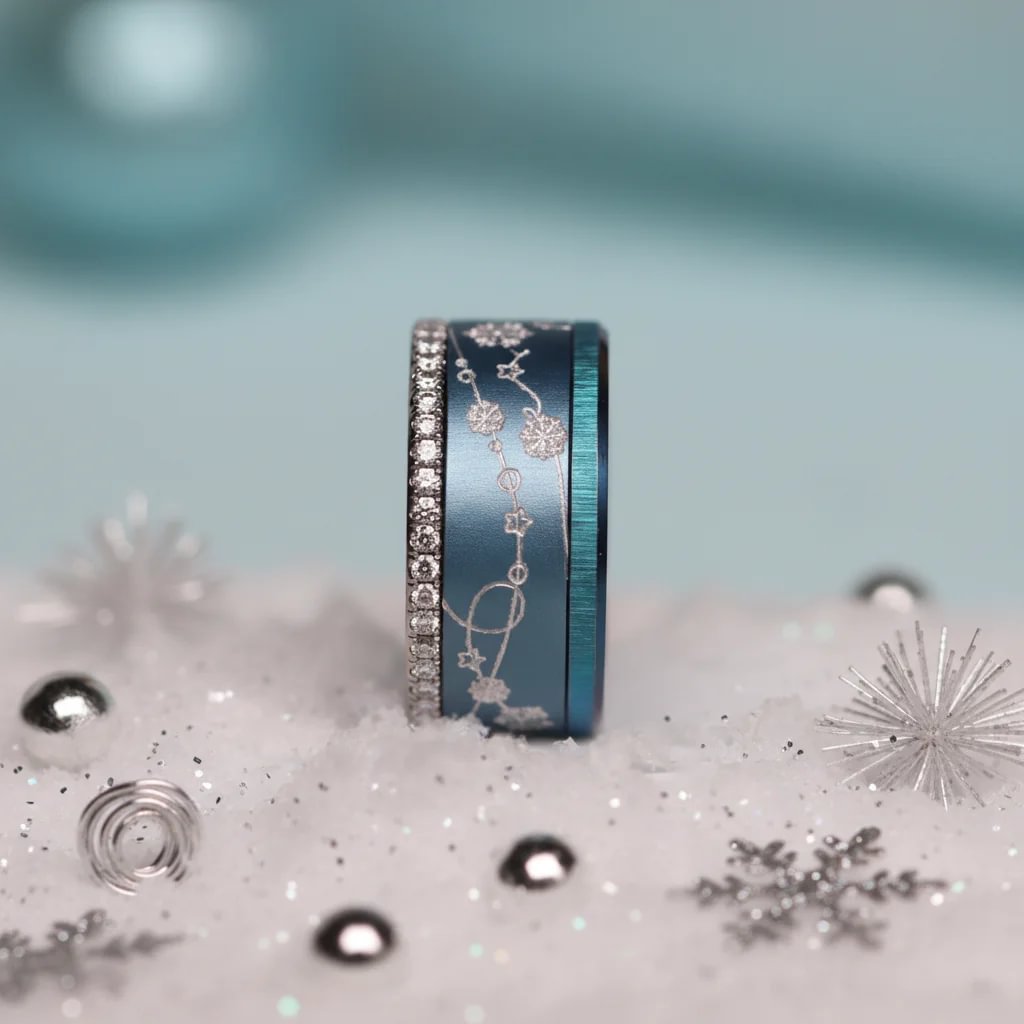 8 🎁 Anneau (addon ou deux tiers) "Danse de Noël" en aluminium myrtille