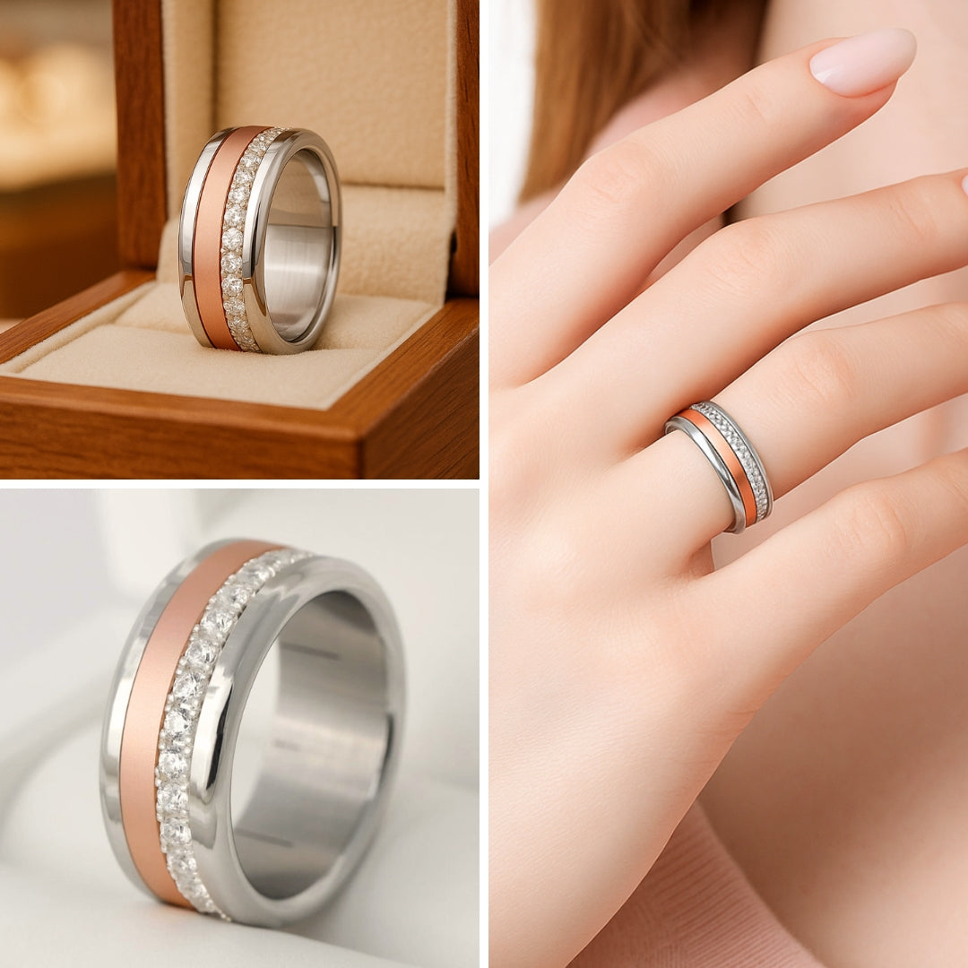 Interchangeable mood ring "Cozy Cocooning" with zirconia and interchangeable color