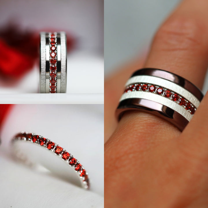 💍 Anneau (addon medium) "Aura Coquelicot" en argent 925 serti de zircons rouges
