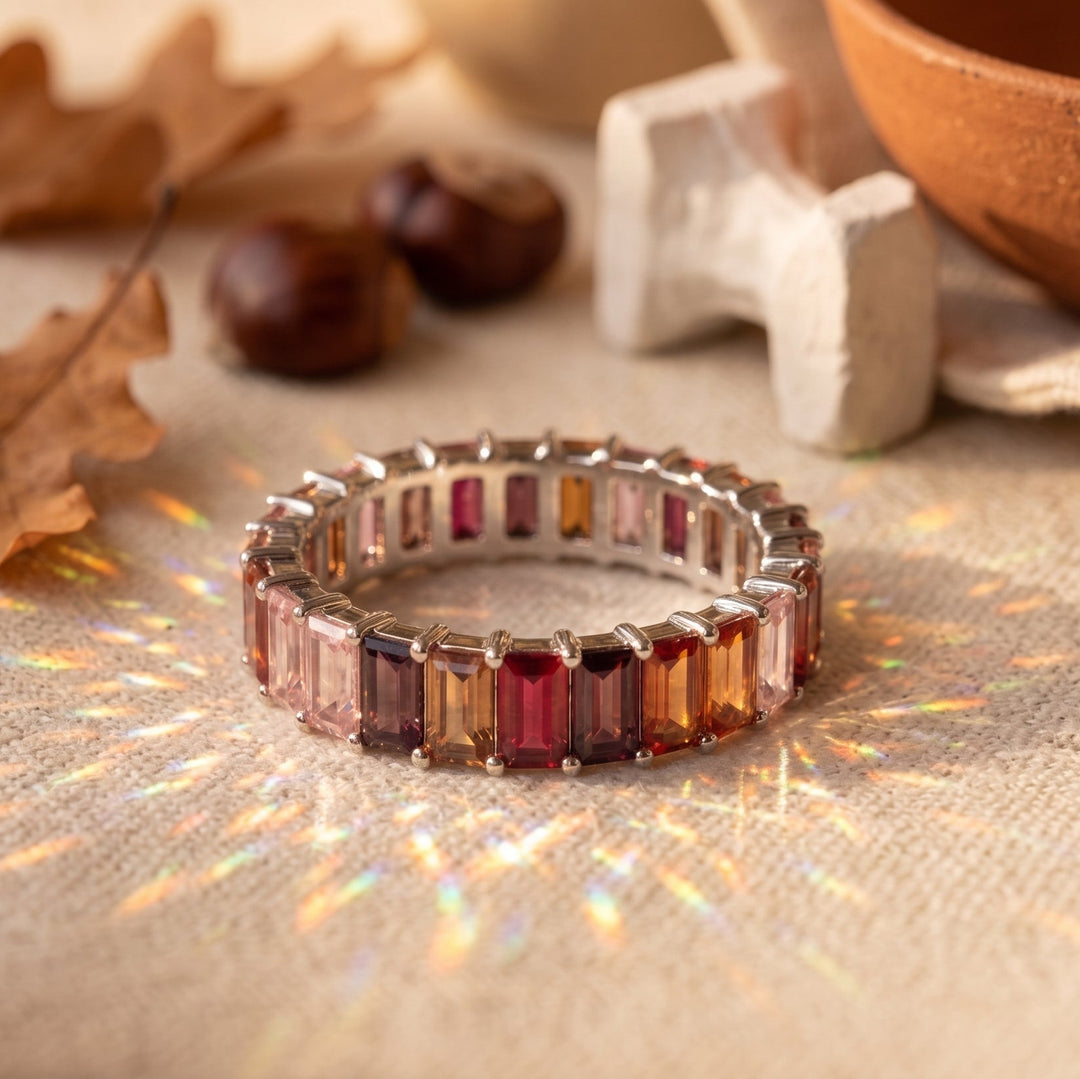 🍂 Anneau (deux tiers) « Auraline Automne » en argent 925 serti de zircons baguette aux tons d’automne