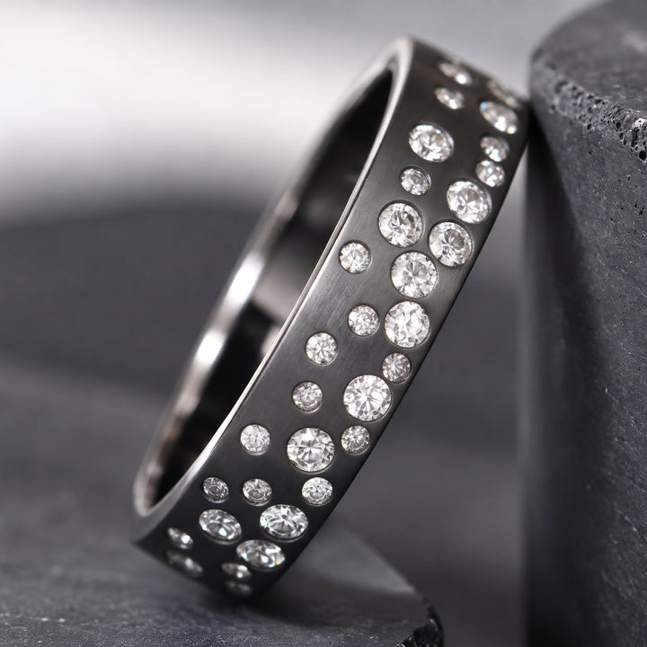 Anneau (deux tiers) "Willow Nocturne" en argent anthracite serti de zircons blancs pour bague mood interchangeable