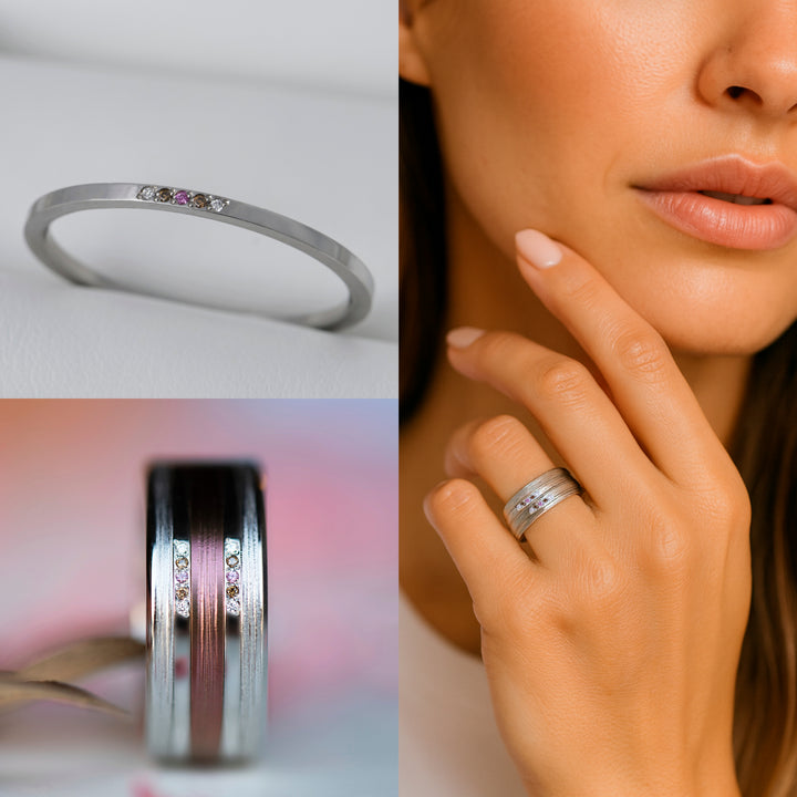 Anneau (mini serti) "Halo" en acier inoxydable pour bague mood interchangeable serti de pierres précieuses