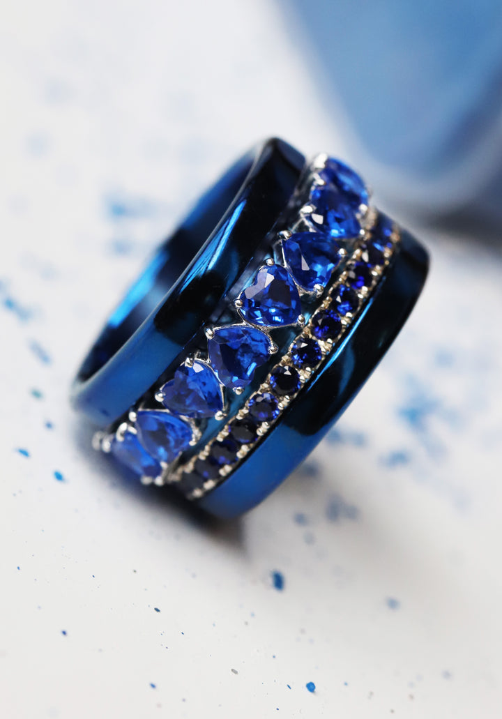 ⛴️💙 Anneau (addon deux tiers) "Aurheart Titanic" en argent 925 serti de zircons bleus royal