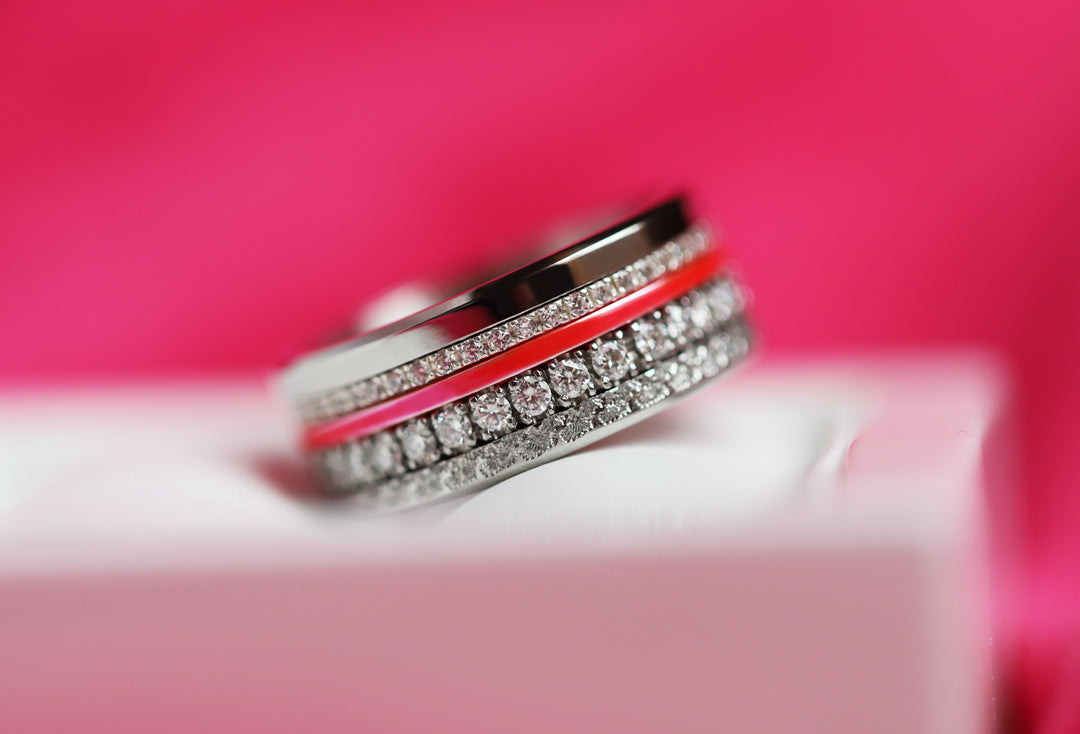 💕 Set von 2 Innenringe (Mini Addon) aus 925er Silber "Punche" Flashy Rosa Ausführung für den auswechselbaren mood Ring