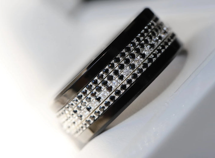 💍 Inner ring (mini addons) "Aura Black & White Signature" in 925 silver set with black and white zircons