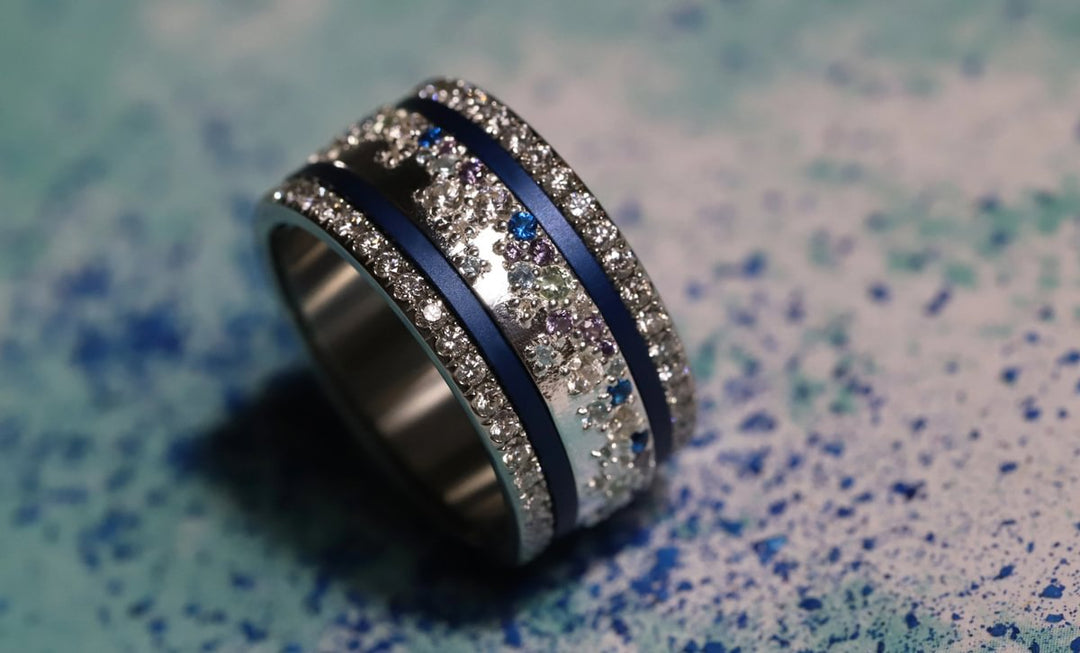 Anneau (deux tiers) "Willow glacé" en argent poli serti de zircons pour bague mood interchangeable