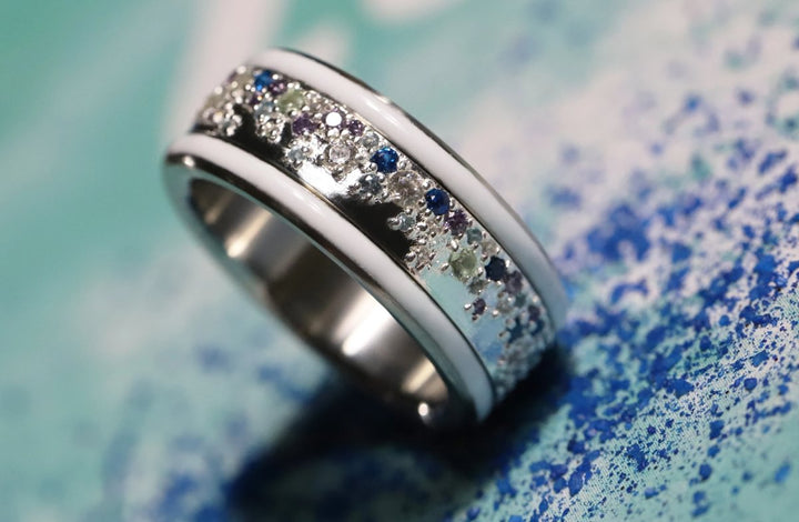 Anneau (deux tiers) "Willow glacé" en argent poli serti de zircons pour bague mood interchangeable