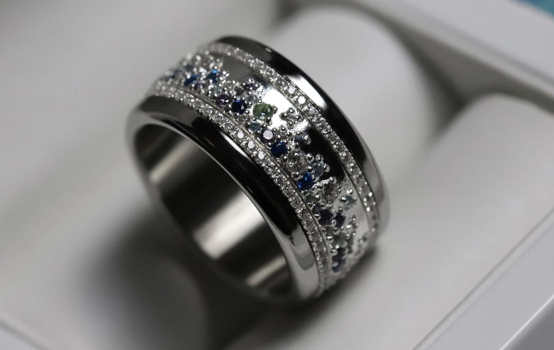 Anneau (deux tiers) "Willow glacé" en argent poli serti de zircons pour bague mood interchangeable