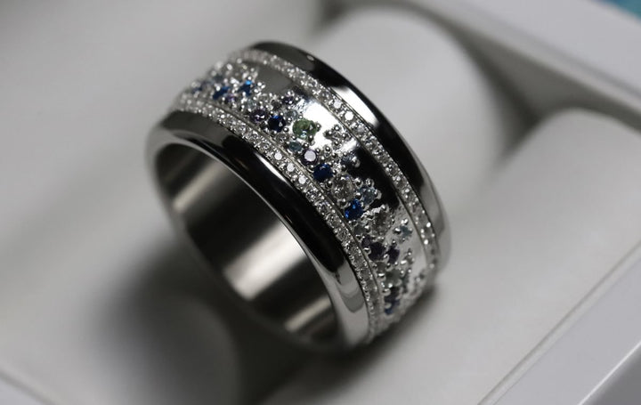 Anneau (deux tiers) "Willow glacé" en argent poli serti de zircons pour bague mood interchangeable