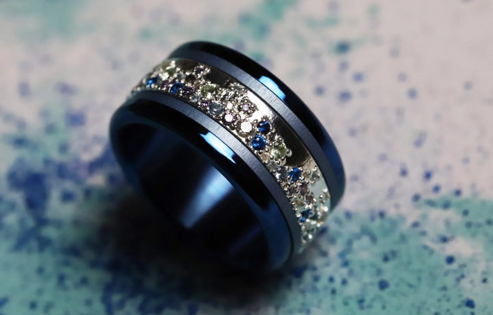 Anneau (deux tiers) "Willow glacé" en argent poli serti de zircons pour bague mood interchangeable