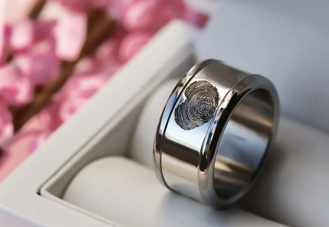 Anneau (addon) "Empreinte à Deux" en argent oxydé - poli pour bague mood interchangeable