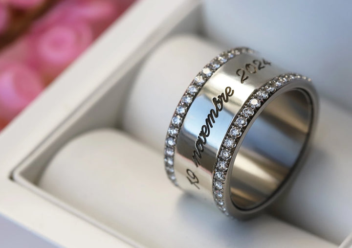 Anneau (addon) "Empreinte à Deux" en argent oxydé - poli pour bague mood interchangeable