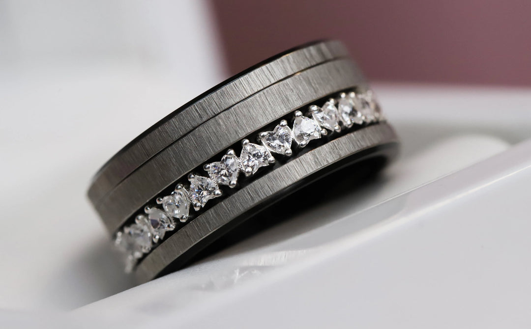 💍🤍 Inner ring (medium addon) "Aurheart" in 925 silver set with white zircons