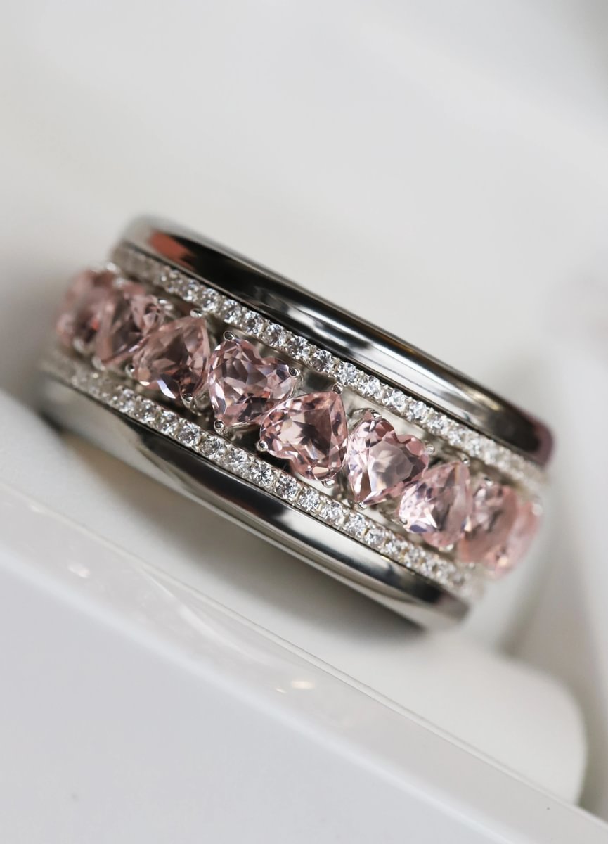 💍🌸 Innenring (2/3 Addon) „Aurheart Sakura“ aus 925er Silber mit korallenroten Zirkonia Steine besetzt