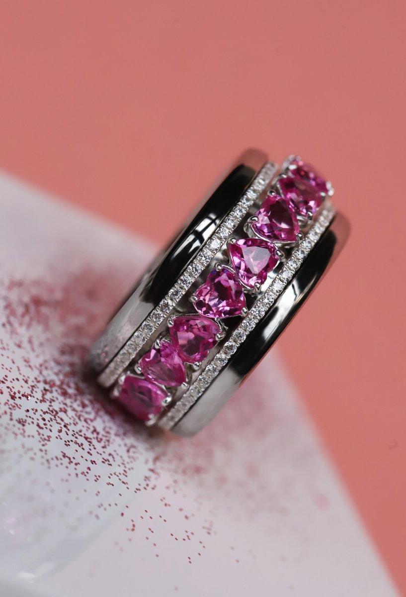 💍💖 Anneau (addon deux tiers) "Aurheart rubis" en argent 925 serti de zircons rubis