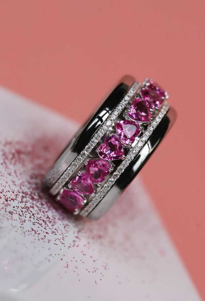 💍💖 Anneau (addon deux tiers) "Aurheart rubis" en argent 925 serti de zircons rubis