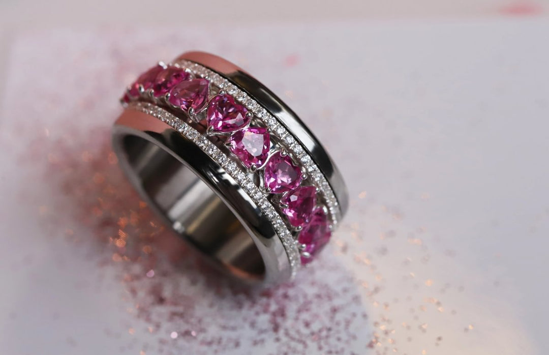 💍💖 Anneau (addon deux tiers) "Aurheart rubis" en argent 925 serti de zircons rubis