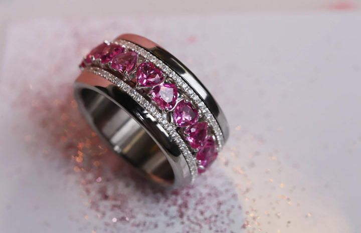 💍💖 Anneau (addon deux tiers) "Aurheart rubis" en argent 925 serti de zircons rubis